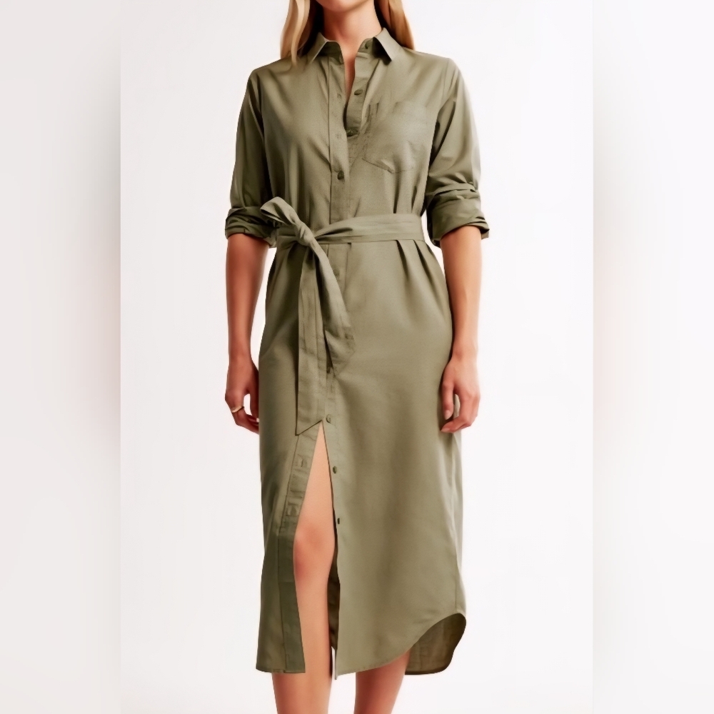 Abercrombie & Fitch  Shirt Dress Size LT Linen Blend Sage Green